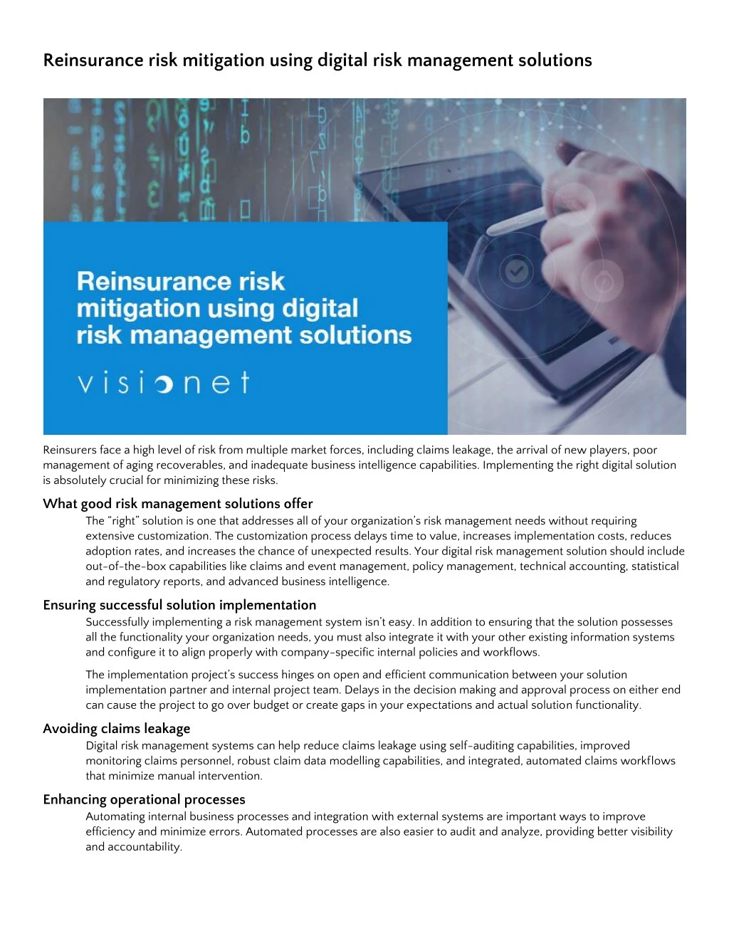 reinsurance risk mitigation using digital risk