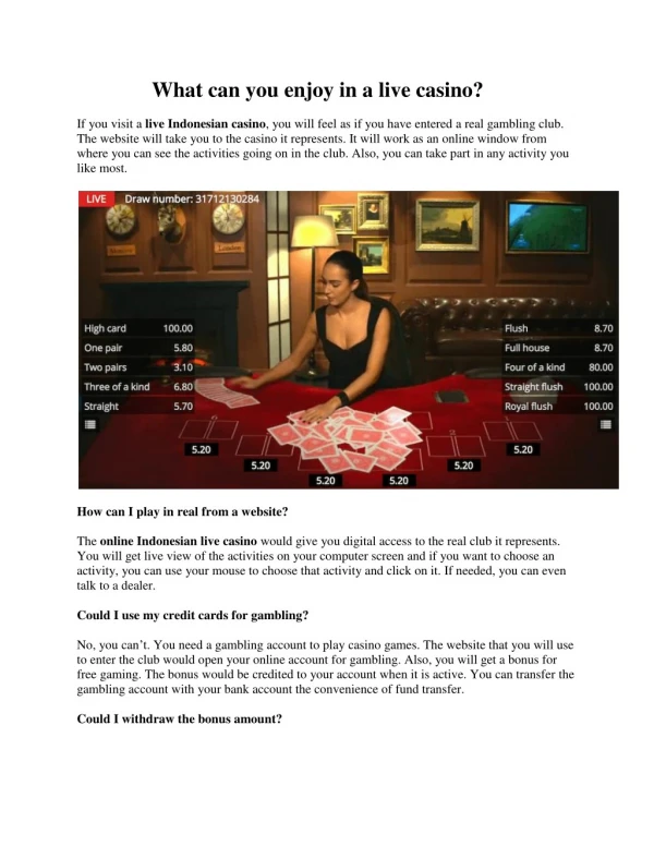What can you enjoy in a live casino