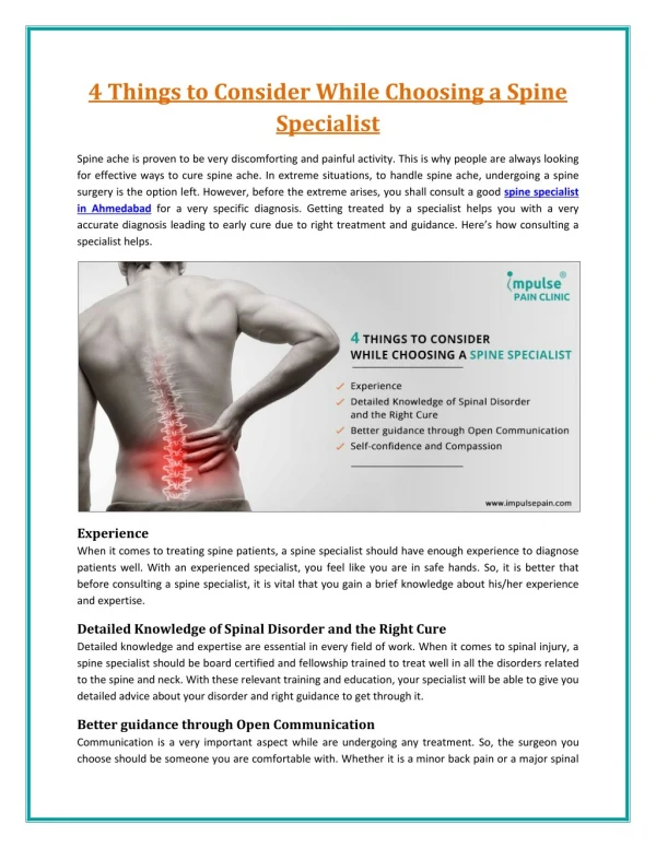 Consult Specialist Back Pain Doctor for Right Cure