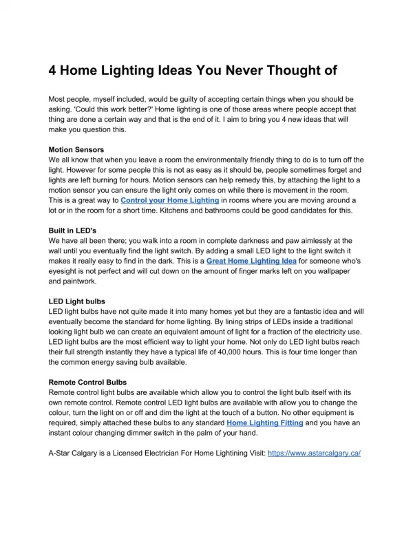 4 Home Lighting Ideas You Never Thought of