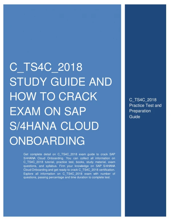 C_TS4C_2018 Study Guide and How to Crack Exam on SAP S/4HANA Cloud Onboarding
