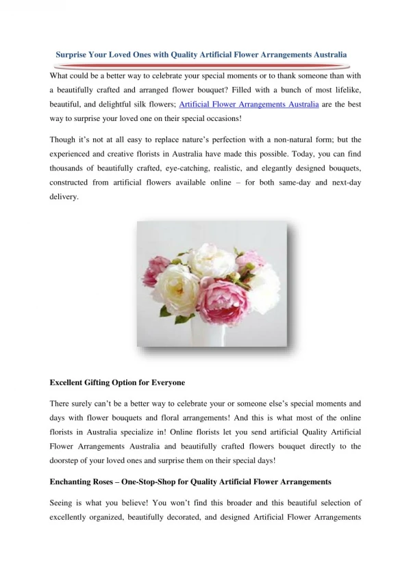 Surprise Your Loved Ones with Quality Artificial Flower Arrangements Australia