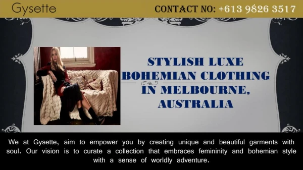 Stylish Luxe Bohemian Clothing in Melbourne, Australia