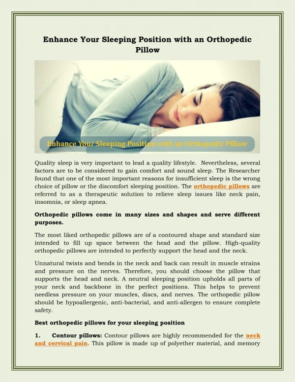 Enhance Your Sleeping Position with an Orthopedic Pillow | Sleepsia Orthopedic Pillow