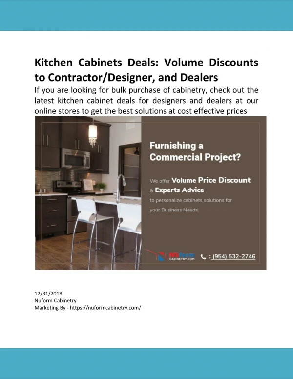 Kitchen Cabinets Deals: Volume Discounts to Contractor/Designer, and Dealers