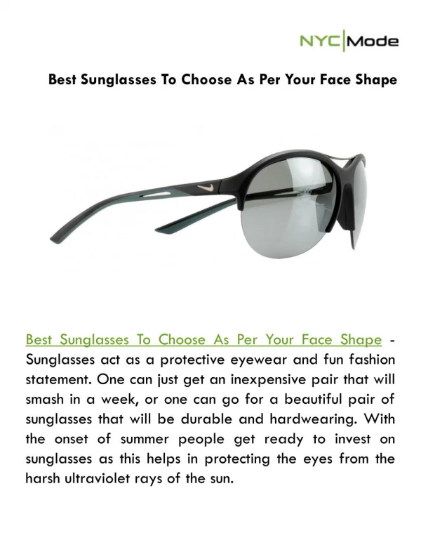 Best Sunglasses To Choose As Per Your Face Shape