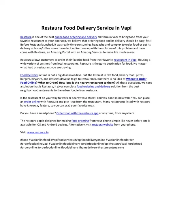 Food Delivery Service In Vapi