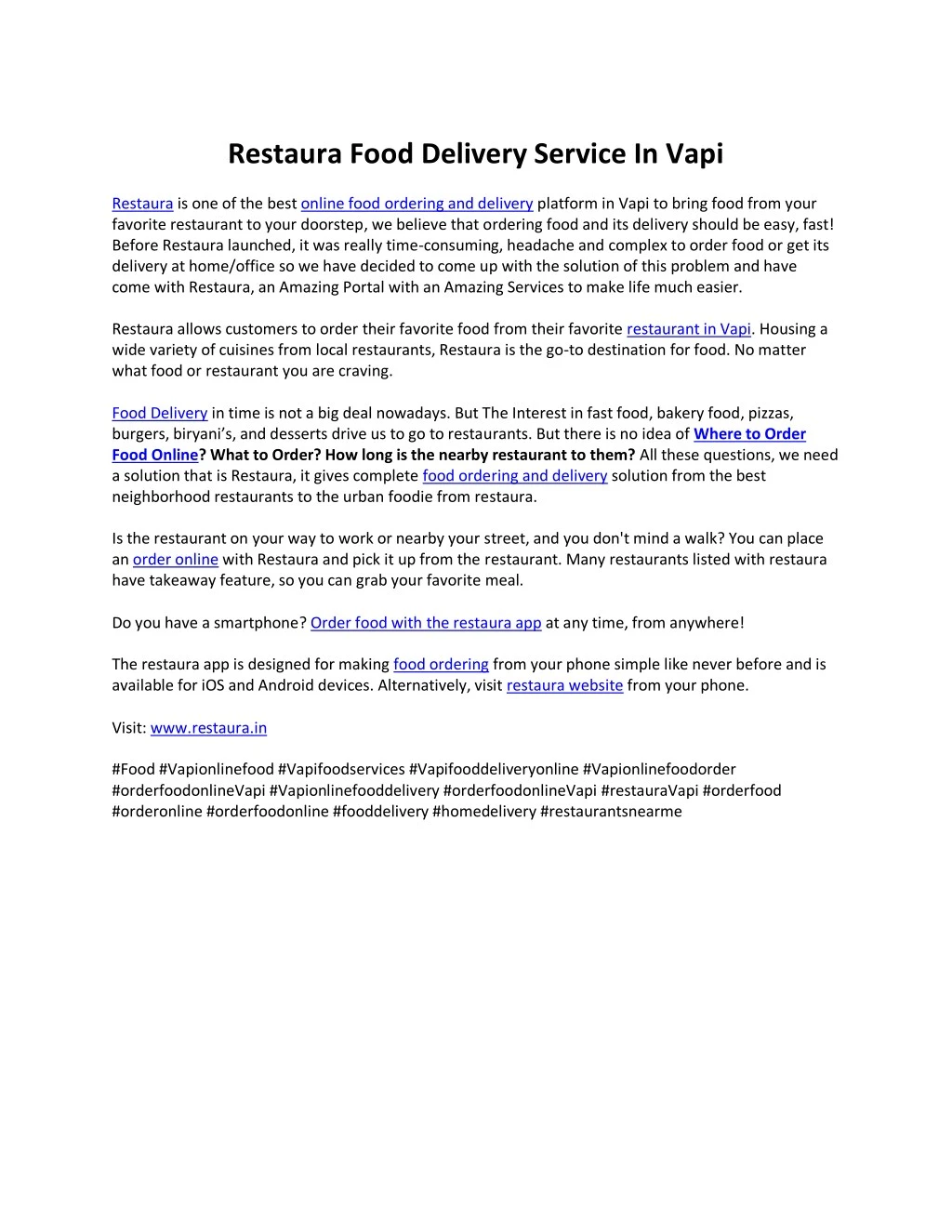 restaura food delivery service in vapi