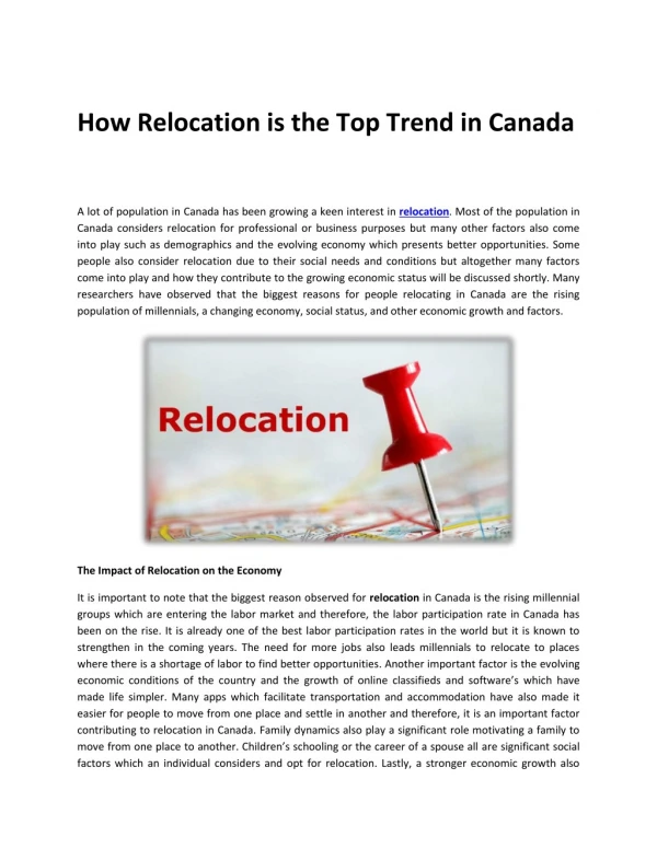 How Relocation is the Top Trend in Canada