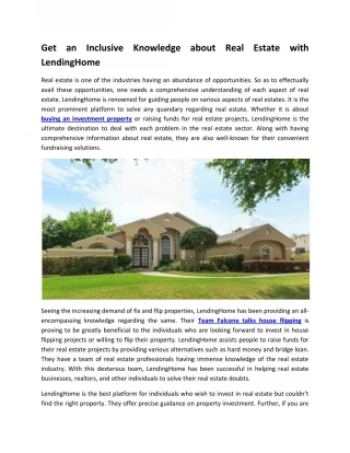 Get an Inclusive Knowledge about Real Estate with LendingHome - slide 1