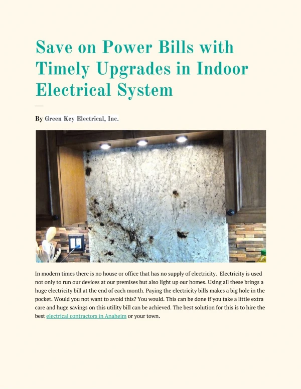 Save on Power Bills with Timely Upgrades in Indoor Electrical System
