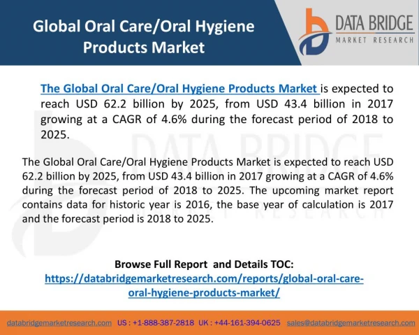 Global Oral Care/Oral Hygiene Products Market– Industry Trends and Forecast to 2025
