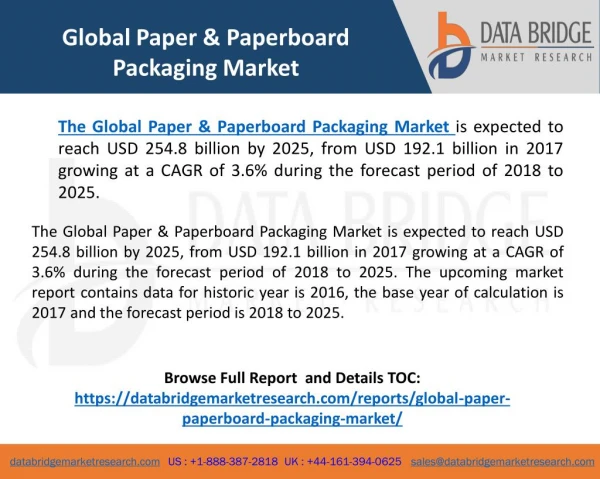 Global Paper & Paperboard Packaging Market– Industry Trends and Forecast to 2025