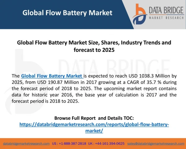 Global Flow Battery Market– Industry Trends and Forecast to 2025