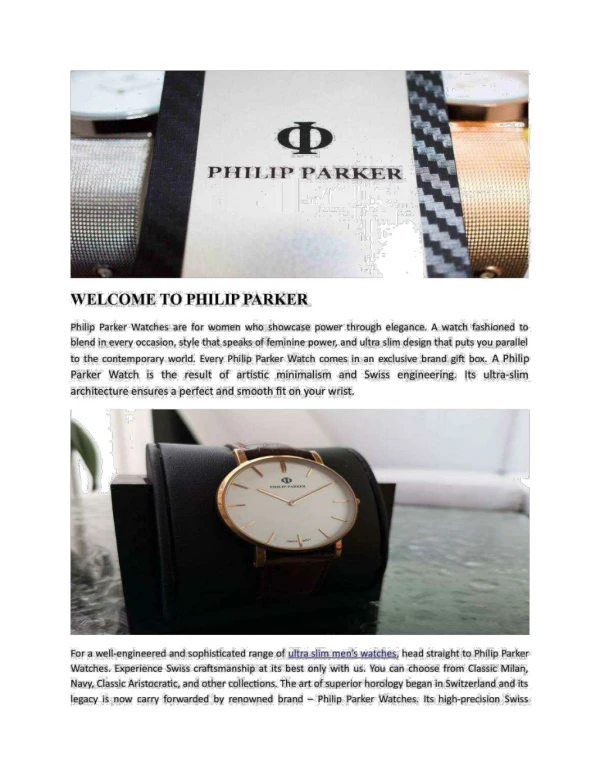 Looking For Ultra Slim Mens Watches By Philip Parker Watches