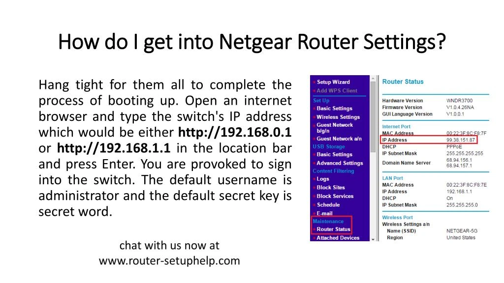 how do i get into netgear router settings