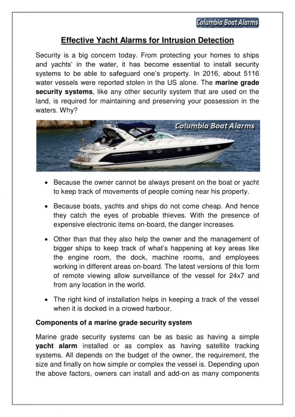 Effective Yacht Alarms for Intrusion Detection