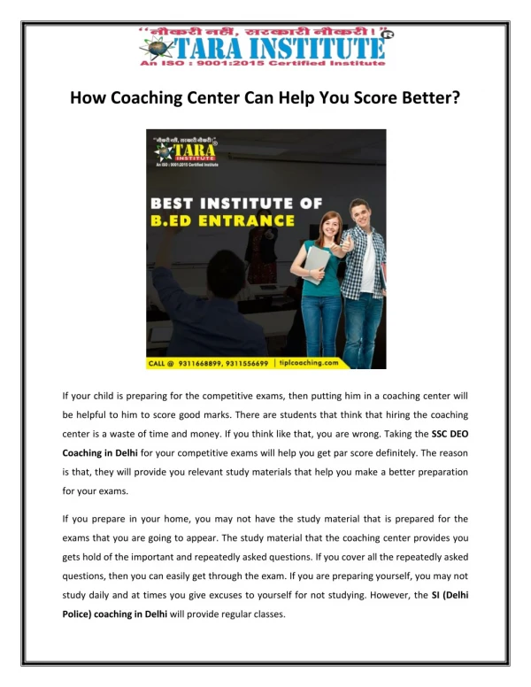 How Coaching Center Can Help You Score Better?