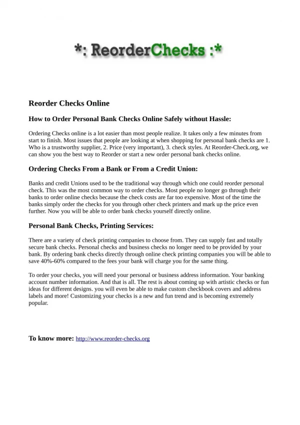 Reorder checks online