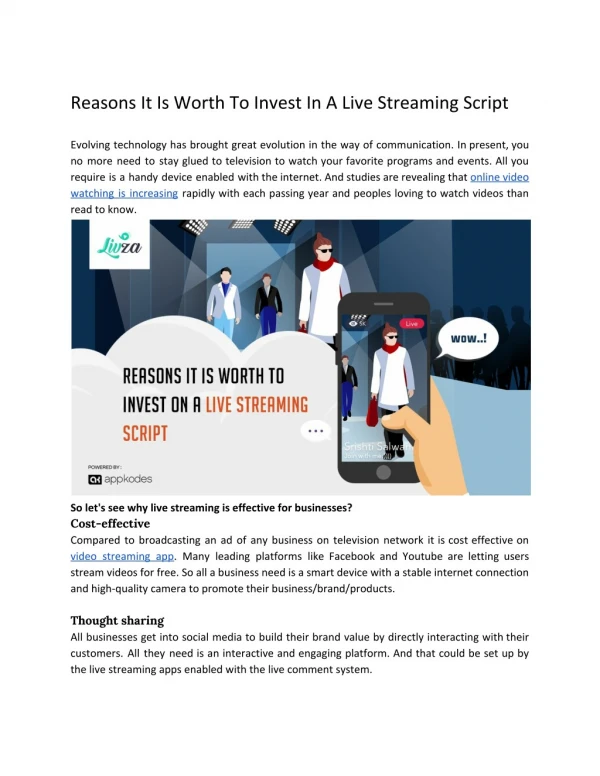 Reasons It Is Worth To Invest In A Live Streaming Script