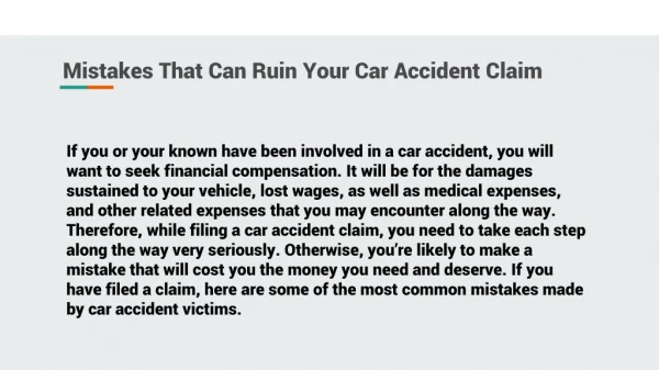 Mistakes That Can Ruin Your Car Accident Claim