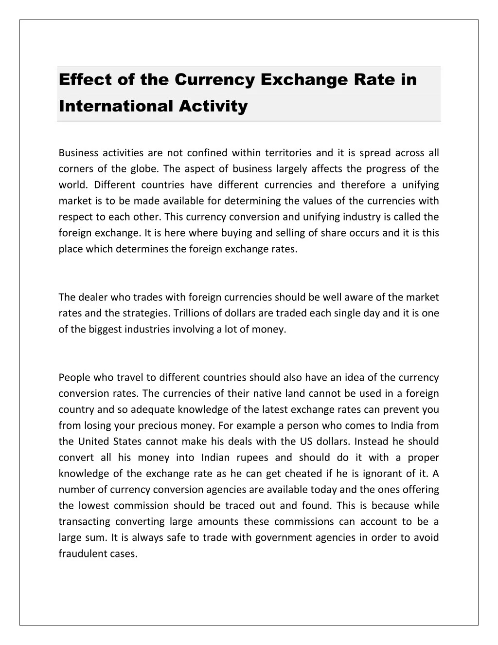 effect of the currency exchange rate