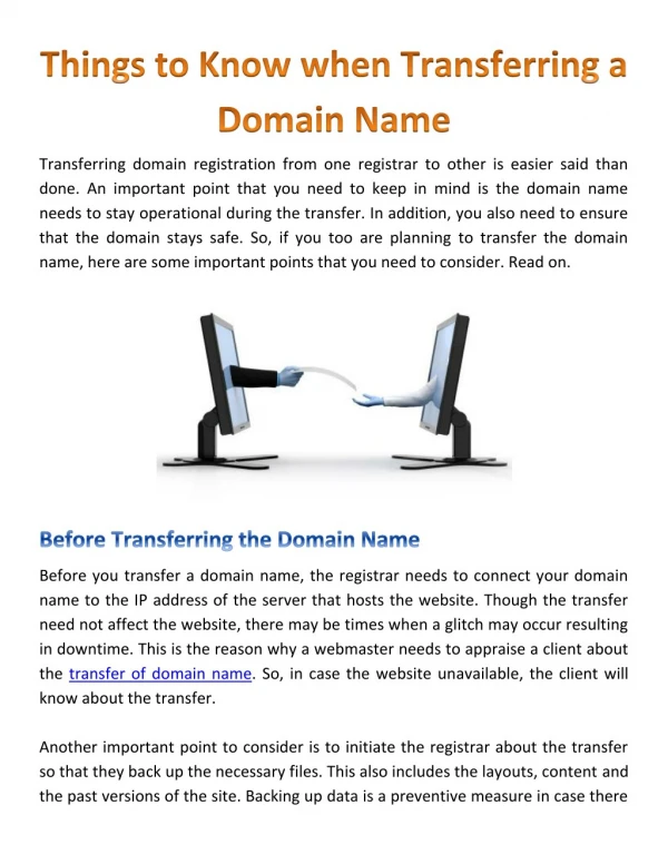 Things to Know when Transferring a Domain Name