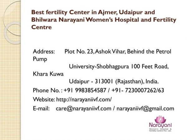 Best fertility Center in Ajmer, Udaipur and Bhilwara Narayani Women’s Hospital and Fertility Centre