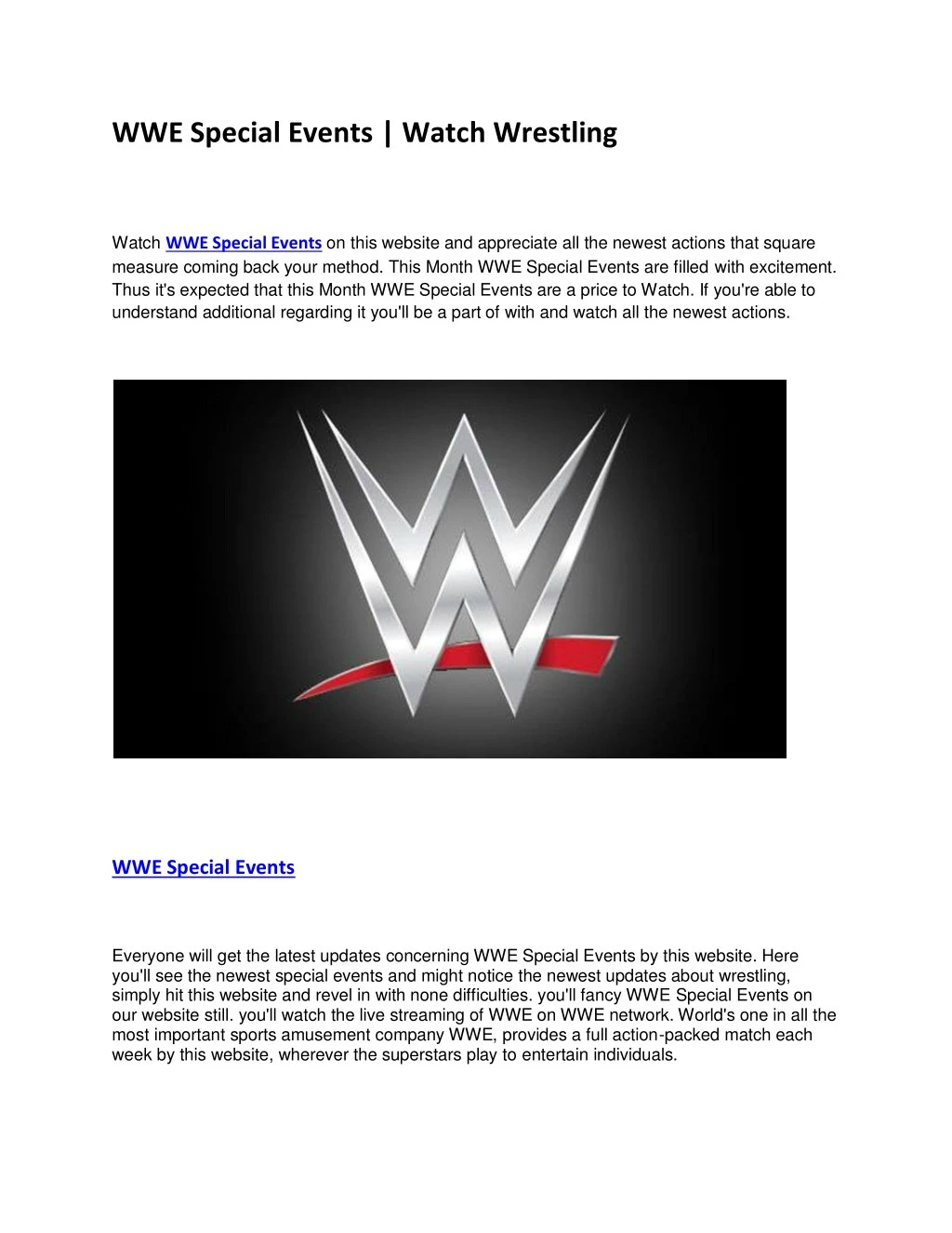 wwe special events watch wrestling
