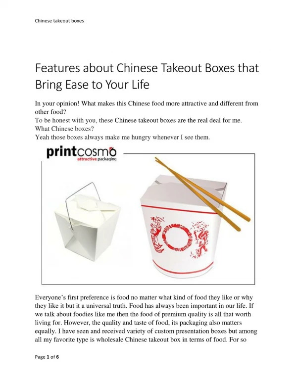 Features about Chinese Takeout Boxes that Bring Ease to Your Life