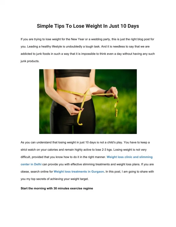 Simple Tips To Lose Weight In Just 10 Days