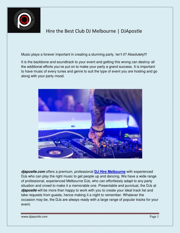 Hire the Best Club DJ Melbourne DJApostle