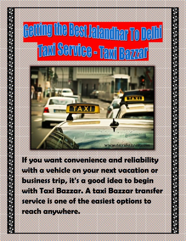 Getting the Best Jalandhar To Delhi Taxi Service - Taxi Bazzar