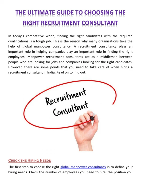 THE ULTIMATE GUIDE TO CHOOSING THE RIGHT RECRUITMENT CONSULTANT
