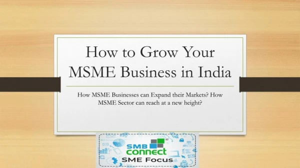 Small Business Services in India - MSME Sector in India