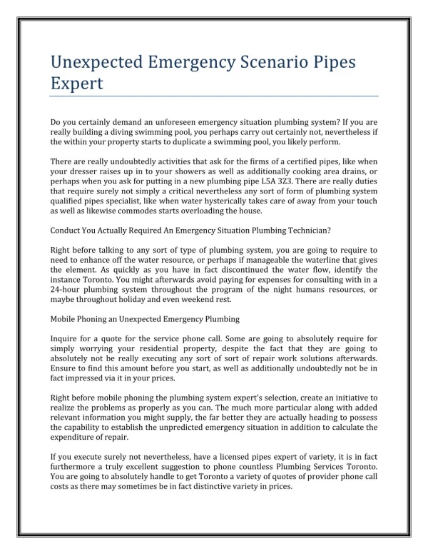 Unexpected Emergency Scenario Pipes Expert