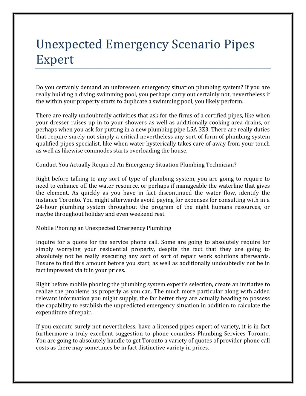 unexpected emergency scenario pipes expert