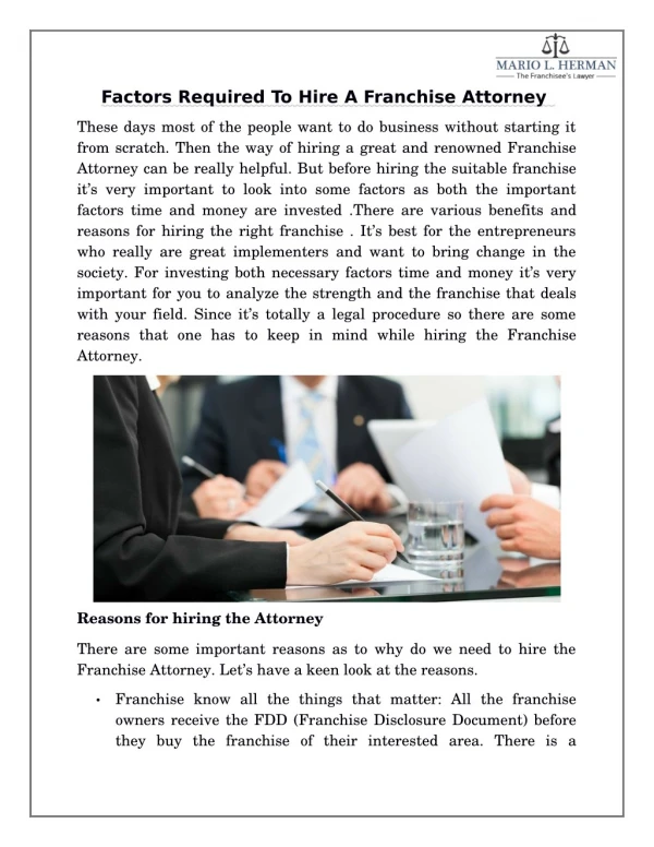 Factors Required To Hire A Franchise Attorney