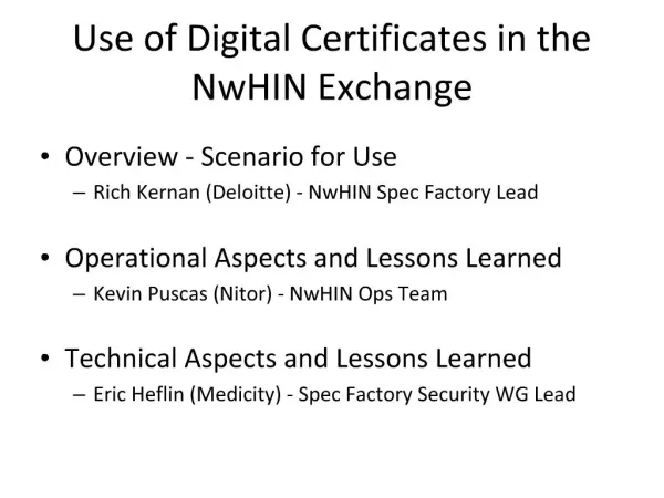 Use of Digital Certificates in the NwHIN Exchange