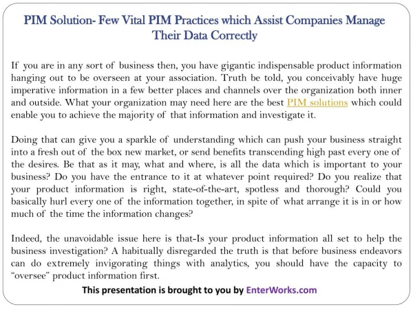 pim solution few vital pim practices which assist