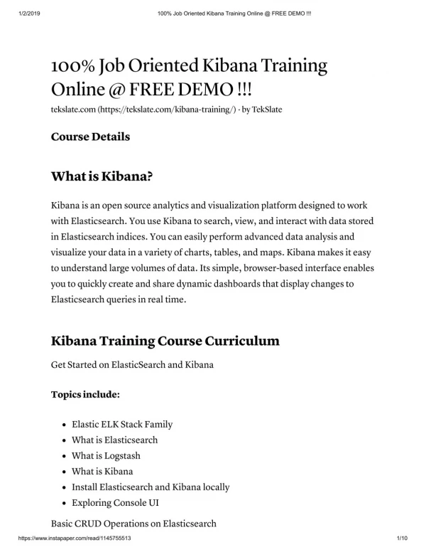 Kibana Training In India & USA - FREE DEMO