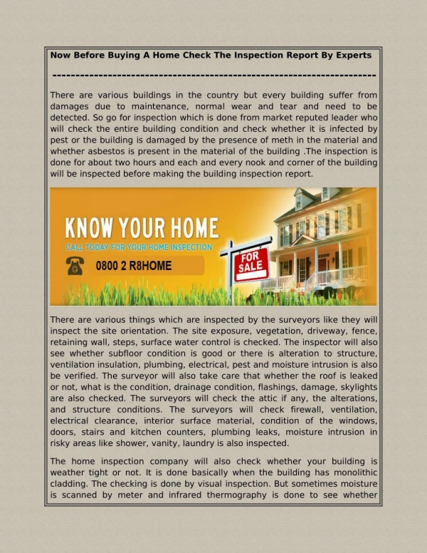 Now Before Buying A Home Check The Inspection Report By Experts