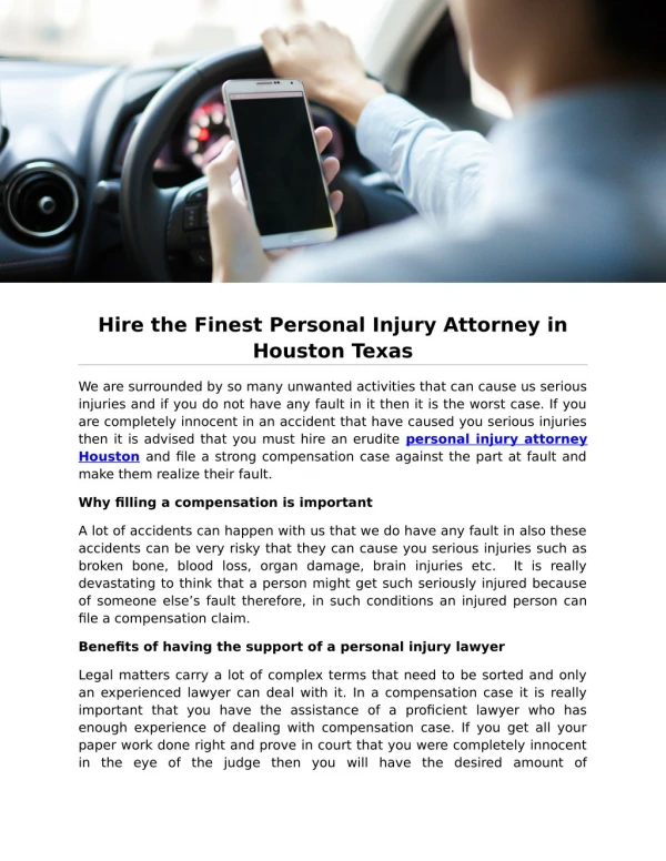 Hire the Finest Personal Injury Attorney in Houston Texas