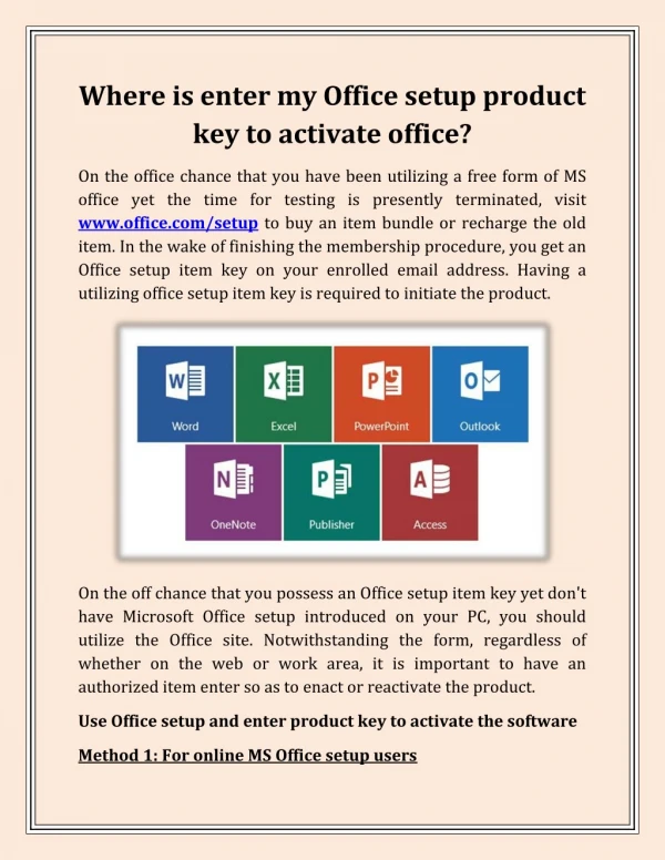 Where is enter my Office setup product key to activate office?