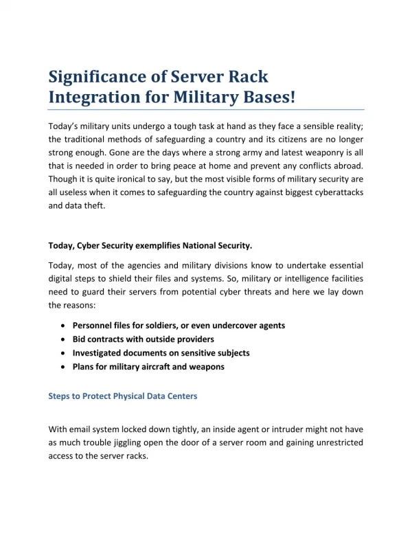 Significance of Server Rack Integration for Military Bases!