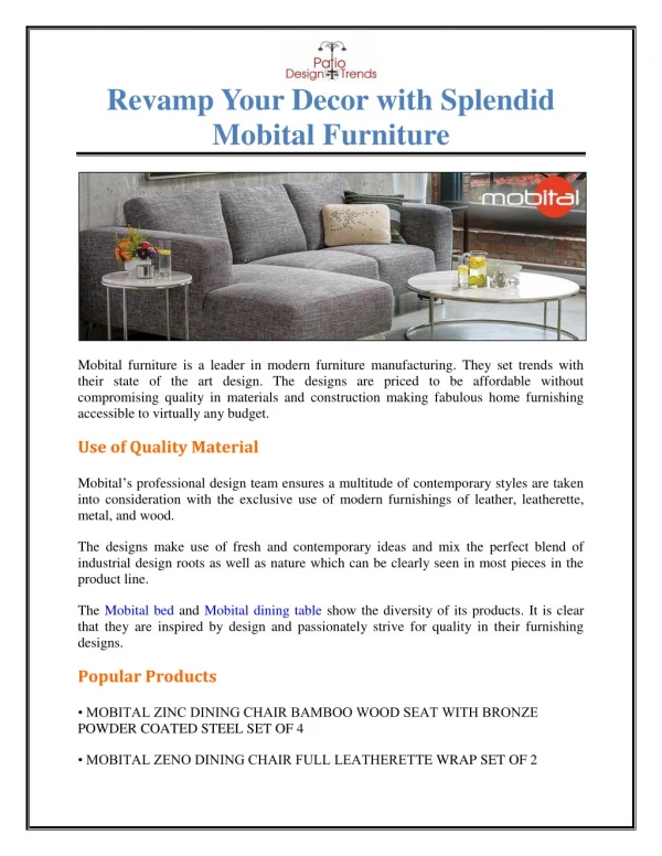 Revamp Your Decor with Splendid Mobital Furniture