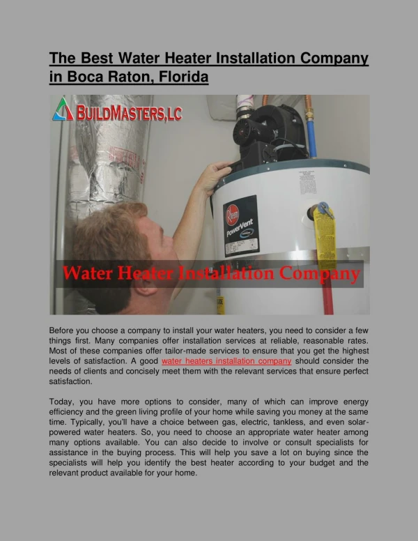 The Best Water Heater Installation Company in Boca Raton