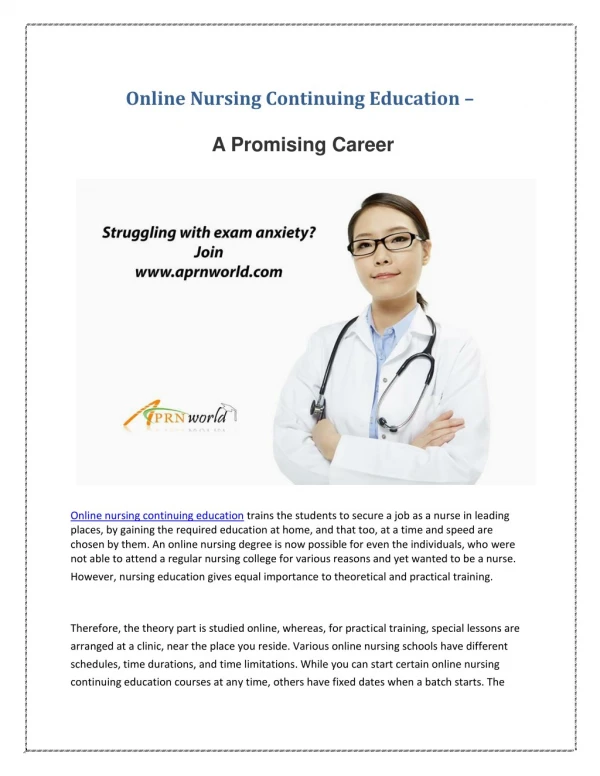 Online Nursing Continuing Education - A Promising Career