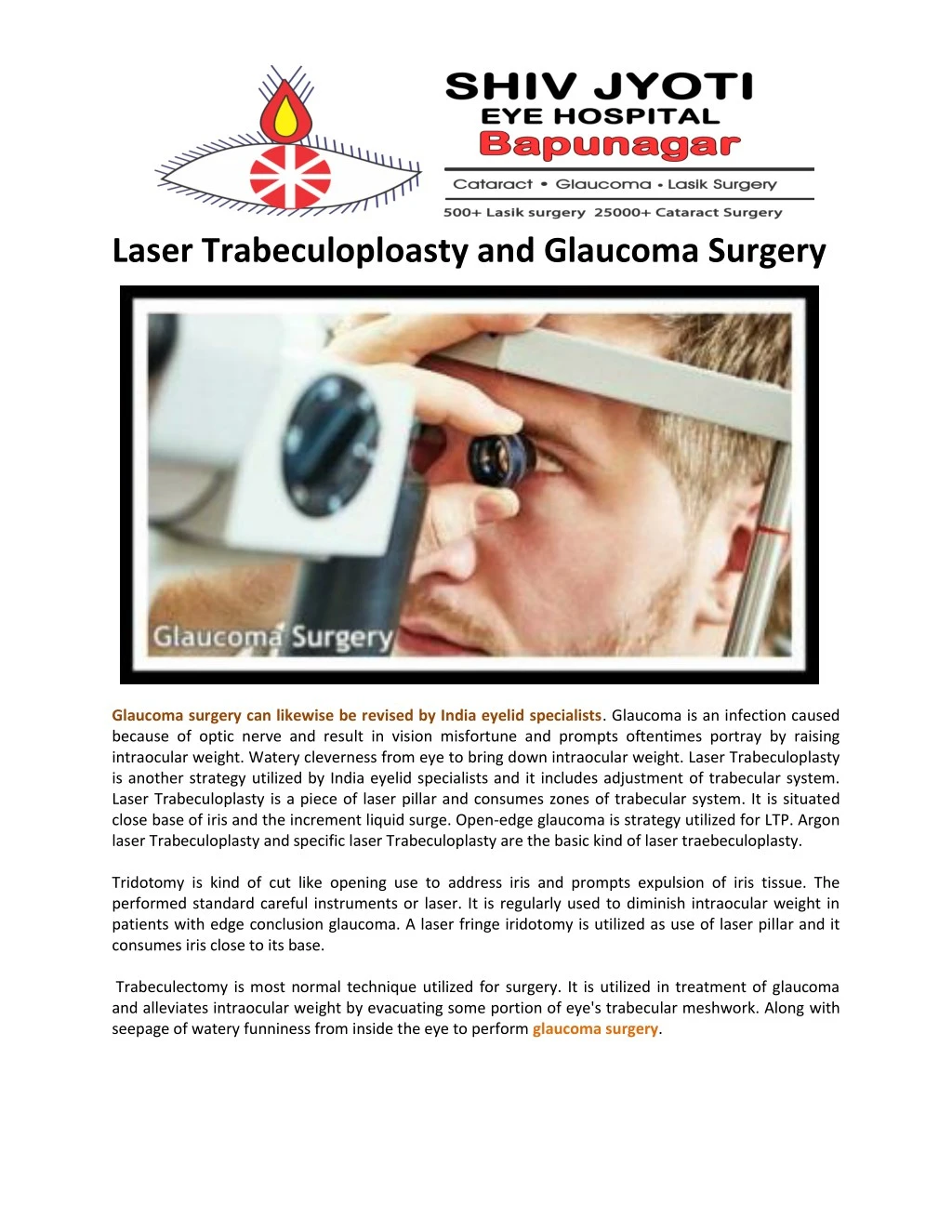laser trabeculoploasty and glaucoma surgery