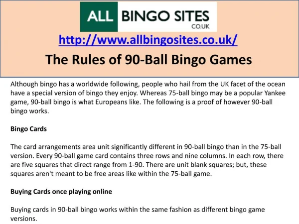 The Rules of 90-Ball Bingo Games